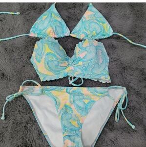 Victoria's secret Beach sexy string bikini swim Bottoms neon blue paisley